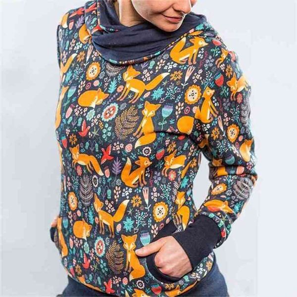women cartoon animal foxes printed hoodie sweatshirt european vintage autumn pile collar harajuku pullover hoodies female 210813, Black
women cartoon animal foxes printed hoodie sweatshirt european vintage autumn pile collar harajuku pullover hoodies female 210813, Black