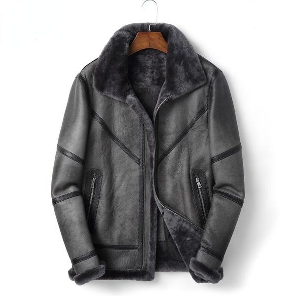 men's leather & faux autumn winter biker 100% natural sheepskin coat men 2021 warm thick real wool liner male jacket jaqueta masculina, Black
men's leather & faux autumn winter biker 100% natural sheepskin coat men 2021 warm thick real wool liner male jacket jaqueta masculina, Black