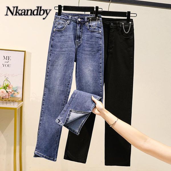 plus size pants elastic jeans ankle-length women straight all match high waist korean style split femme denim pockets, Black
plus size pants elastic jeans ankle-length women straight all match high waist korean style split femme denim pockets, Black