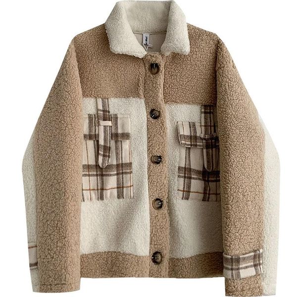 women's jackets sweet lamb wool coat women casual turn-down collar loose long sleeve color contrast fashion cardigan femme korean style, Black;brown
women's jackets sweet lamb wool coat women casual turn-down collar loose long sleeve color contrast fashion cardigan femme korean style, Black;brown