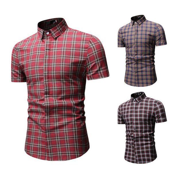 men blouse men's summer fashion casual striped plaid lapel short sleeve shirts, White;black
men blouse men's summer fashion casual striped plaid lapel short sleeve shirts, White;black