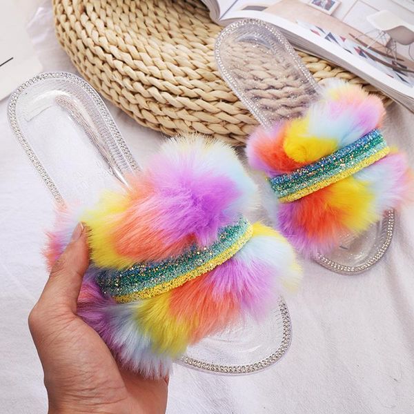 women's flat sandals fashion plush rhinestone slippers open toe outdoor shoes plus size42, Black
women's flat sandals fashion plush rhinestone slippers open toe outdoor shoes plus size42, Black