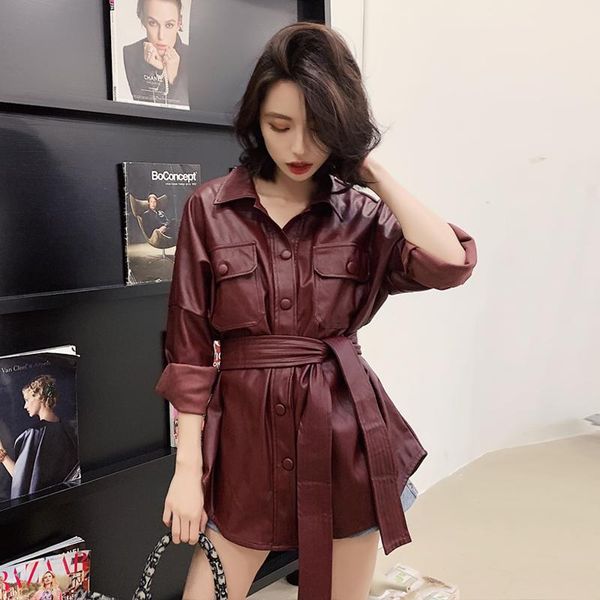 women's leather & faux motorcycle cool pu jacket mid-long coat loose waist tie slim autumn velvet spring ns1598, Black
women's leather & faux motorcycle cool pu jacket mid-long coat loose waist tie slim autumn velvet spring ns1598, Black