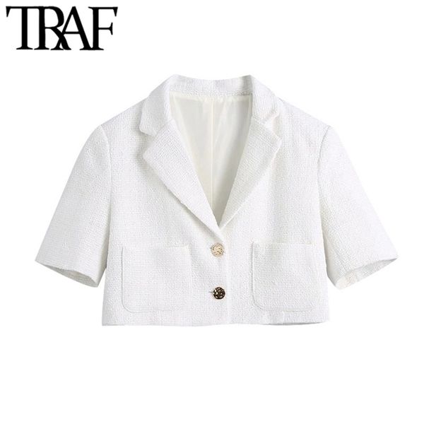 traf women fashion metal button tweed cropped white blazer coat vintage short sleeve pockets female outerwear chic 211120, White;black
traf women fashion metal button tweed cropped white blazer coat vintage short sleeve pockets female outerwear chic 211120, White;black
