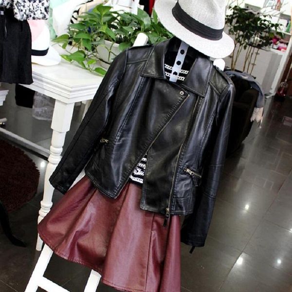 women's jackets autumn women black slim cool lady pu leather sweet female zipper faux femme outwear coat plus size jk254, Black;brown
women's jackets autumn women black slim cool lady pu leather sweet female zipper faux femme outwear coat plus size jk254, Black;brown