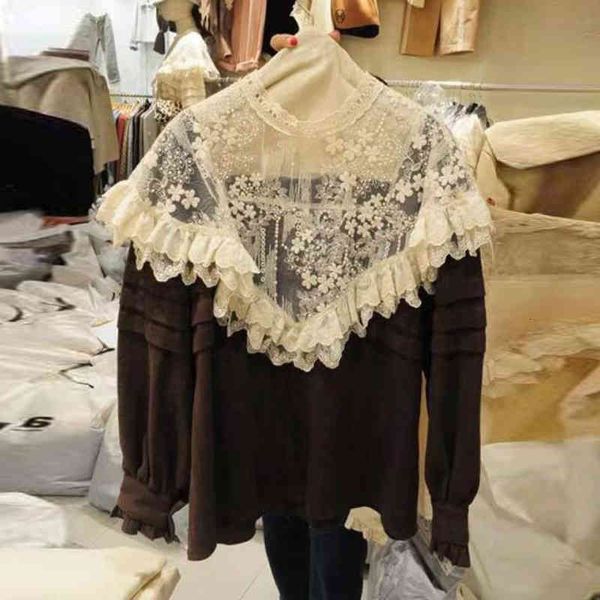 blouses panel ruffle trim shirt women's hollow-out perspective lace blouse spring autumn blouses and ladies top, White
blouses panel ruffle trim shirt women's hollow-out perspective lace blouse spring autumn blouses and ladies top, White