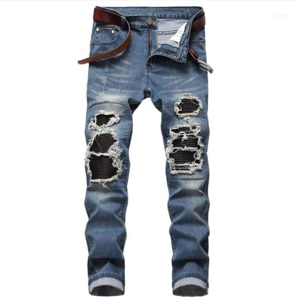 men's jeans 2021 spring ripped street hip hop punk stretch bike denim pants trendy holes straight trousers w16511, Blue
men's jeans 2021 spring ripped street hip hop punk stretch bike denim pants trendy holes straight trousers w16511, Blue