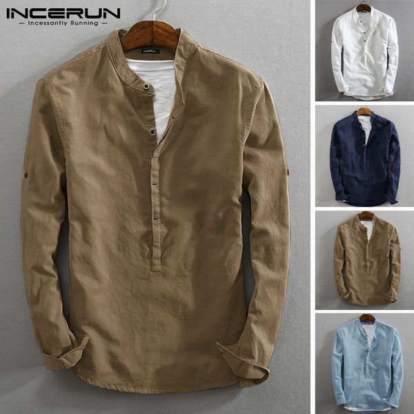incerun vintage men casual shirt long sleeve cotton linen stand collar solid business streetwear henley shirts men harajuku 2021, White;black
incerun vintage men casual shirt long sleeve cotton linen stand collar solid business streetwear henley shirts men harajuku 2021, White;black