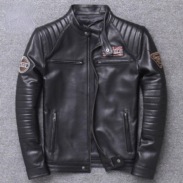 men's leather & faux cowhide men 's short slim fit genuine clothes autumn and winter stand collar biker's jacket, Black
men's leather & faux cowhide men 's short slim fit genuine clothes autumn and winter stand collar biker's jacket, Black