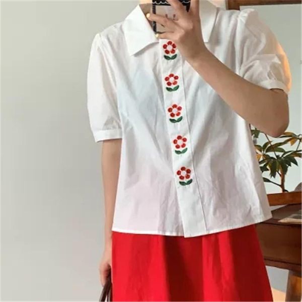 women's blouses & shirts korean retro embroidery small flower design sense loose and thin collar short-sleeved shirt blouse women, White
women's blouses & shirts korean retro embroidery small flower design sense loose and thin collar short-sleeved shirt blouse women, White