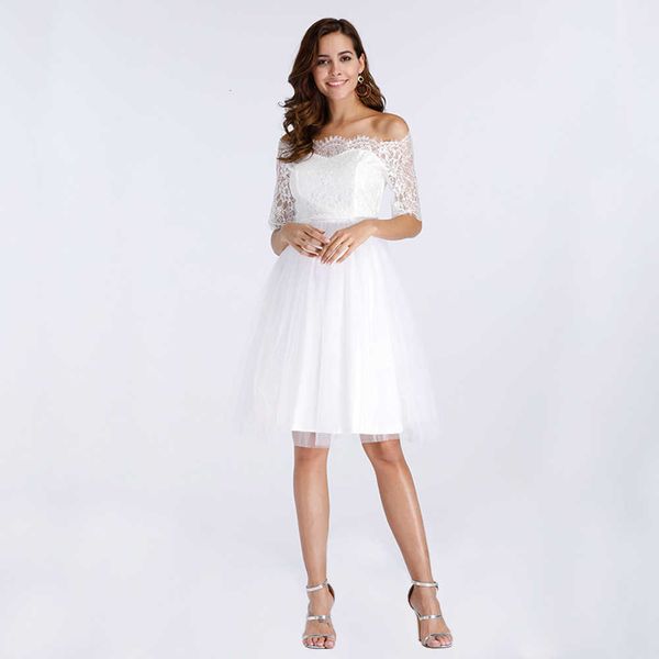luxury evening party dresses women's one-line collar lace a-line mh dongguan factory, Black 
luxury evening party dresses women's one-line collar lace a-line mh dongguan factory, Black