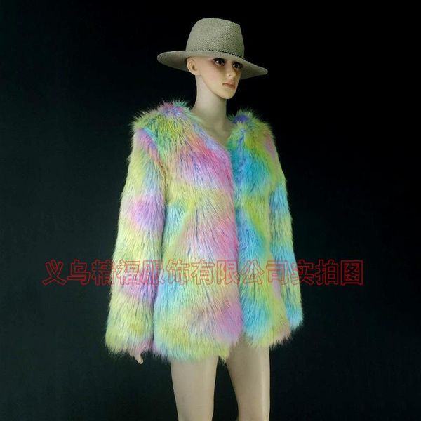 women's fur & faux imitation color coat contrast multicolor medium and long fashion, Black
women's fur & faux imitation color coat contrast multicolor medium and long fashion, Black