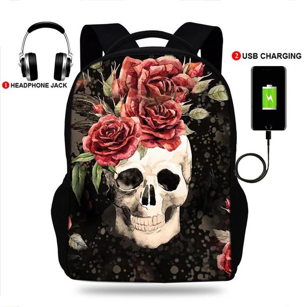 school backpacks gothic skull rose print usb charge backpack waterproof bagpack bags teenage boys&girls travel bag
school backpacks gothic skull rose print usb charge backpack waterproof bagpack bags teenage boys&girls travel bag