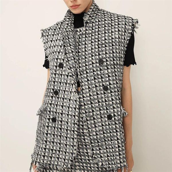 women's vests casual tassels pullover houndstooth tweed vest women vintage sleeveless double breasted lapel female waistcoat, Black;white
women's vests casual tassels pullover houndstooth tweed vest women vintage sleeveless double breasted lapel female waistcoat, Black;white