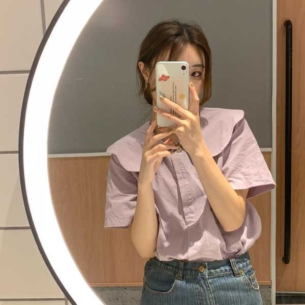 women's t-shirt taro purple sweet doll collar short sleeve shirt girl student college style outdoor all-matching korean width loose, White
women's t-shirt taro purple sweet doll collar short sleeve shirt girl student college style outdoor all-matching korean width loose, White