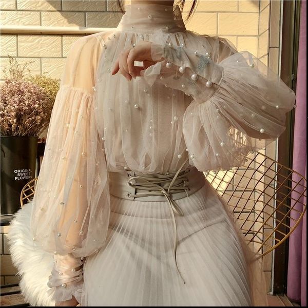 spring beading women shirts mesh blouses sweet lantern sleeve pearls gauze ladies elegant shirt stand collar chiffon s 2xl, White
spring beading women shirts mesh blouses sweet lantern sleeve pearls gauze ladies elegant shirt stand collar chiffon s 2xl, White