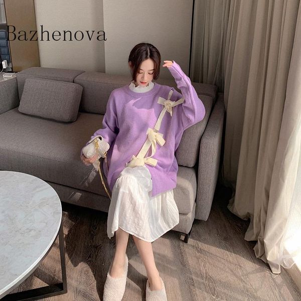 women's sweaters bazhenova girls unique design bow lace up sweater women pullover fall loose elegant knit lady split woman r993, White;black
women's sweaters bazhenova girls unique design bow lace up sweater women pullover fall loose elegant knit lady split woman r993, White;black