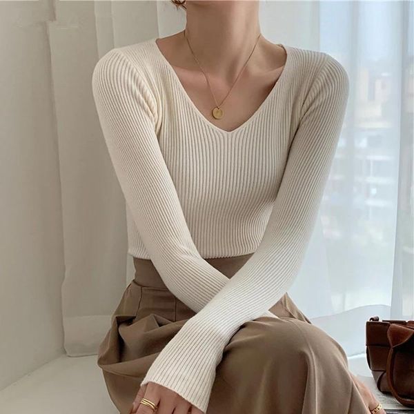 women's sweaters elegant chic v-neck skinny women 2021 autumn winter long sleeve slim female knitting jumpers, White;black
women's sweaters elegant chic v-neck skinny women 2021 autumn winter long sleeve slim female knitting jumpers, White;black