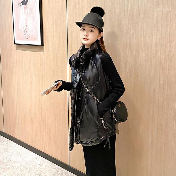 women's down & parkas glossy cotton vest jacket autumn winter fashion ladies loose stand-up collar waistcoat zipper breasted warm, Black
women's down & parkas glossy cotton vest jacket autumn winter fashion ladies loose stand-up collar waistcoat zipper breasted warm, Black