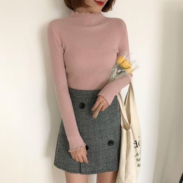 women's t-shirt autumn winter wooden ear long sleeve half-high collar bottoming shirt women colorful, White
women's t-shirt autumn winter wooden ear long sleeve half-high collar bottoming shirt women colorful, White