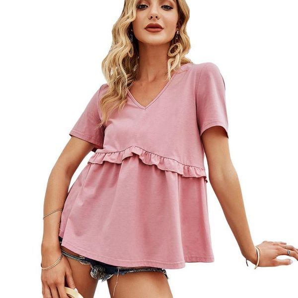 women's t-shirt summer fashion short-sleeved women female v-neck splicing tees shirt femme t1, White
women's t-shirt summer fashion short-sleeved women female v-neck splicing tees shirt femme t1, White