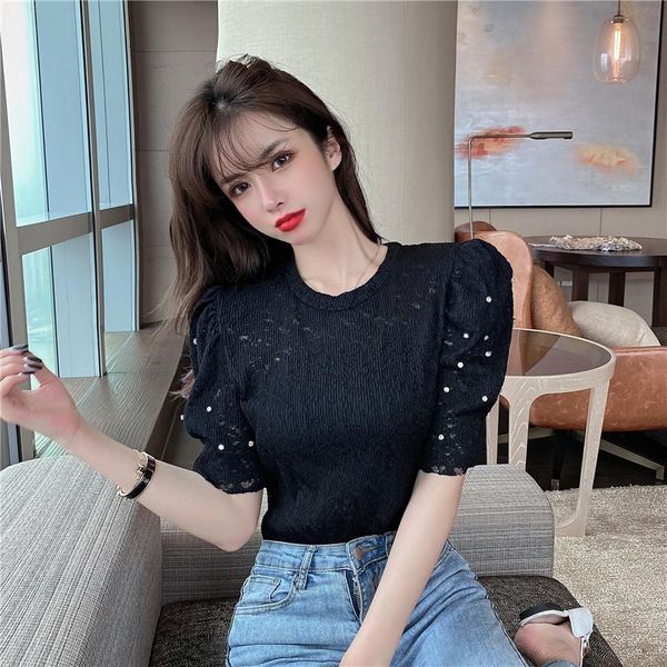 women's t-shirt 2021 fashion lace female o-neck hollow out short sleeve solid color for women, White
women's t-shirt 2021 fashion lace female o-neck hollow out short sleeve solid color for women, White