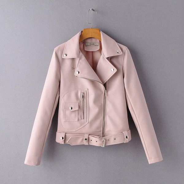 women's leather & faux spring autumn pu jacket woman long sleeve solid casual coat 2021 fashion ladies zipper pink blazer perfecto femm, Black 
women's leather & faux spring autumn pu jacket woman long sleeve solid casual coat 2021 fashion ladies zipper pink blazer perfecto femm, Black
