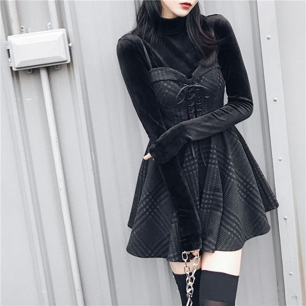 casual dresses spring autumn women gray plaid pleated sling strap backless rock punk gothic girls female short bbdy, Black;gray
casual dresses spring autumn women gray plaid pleated sling strap backless rock punk gothic girls female short bbdy, Black;gray