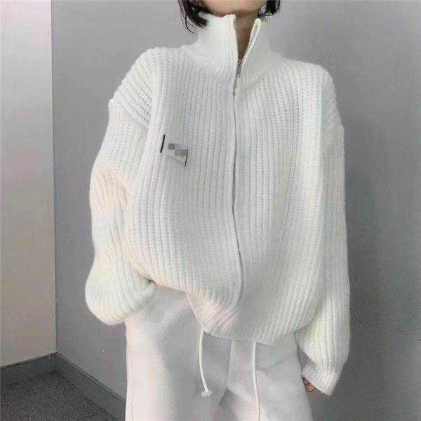 sueters de mujer fashion autumn long sleeve white turtleneck cardigan coat zipper sweaters all-match knitted pull jumpers 210610
sueters de mujer fashion autumn long sleeve white turtleneck cardigan coat zipper sweaters all-match knitted pull jumpers 210610