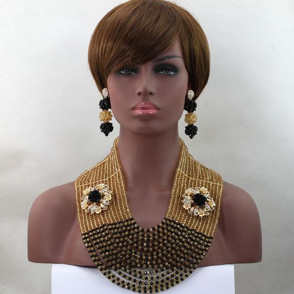earrings & necklace luxury champagne/black wedding beads african jewelry sets dubai bridal costume set 14 layers alj537, Silver
earrings & necklace luxury champagne/black wedding beads african jewelry sets dubai bridal costume set 14 layers alj537, Silver