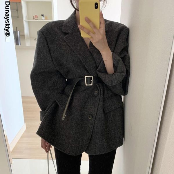 women's wool & blends women jacket 2021 autumn korean chic simple elegant temperament lapel two-button design loose long sleeve woolen, Black
women's wool & blends women jacket 2021 autumn korean chic simple elegant temperament lapel two-button design loose long sleeve woolen, Black
