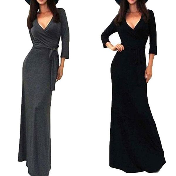 casual dresses v-neck bodycon dress women cotton three quarter sleeve belt fit floor evening basic autumn trendyol wholesale items 2021, Black;gray 
casual dresses v-neck bodycon dress women cotton three quarter sleeve belt fit floor evening basic autumn trendyol wholesale items 2021, Black;gray