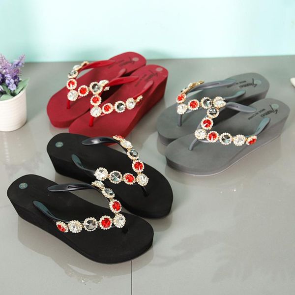 slippers summer high heels platform wedge ladies non-slip slides women beach sandals shoes gem slide on, Black
slippers summer high heels platform wedge ladies non-slip slides women beach sandals shoes gem slide on, Black