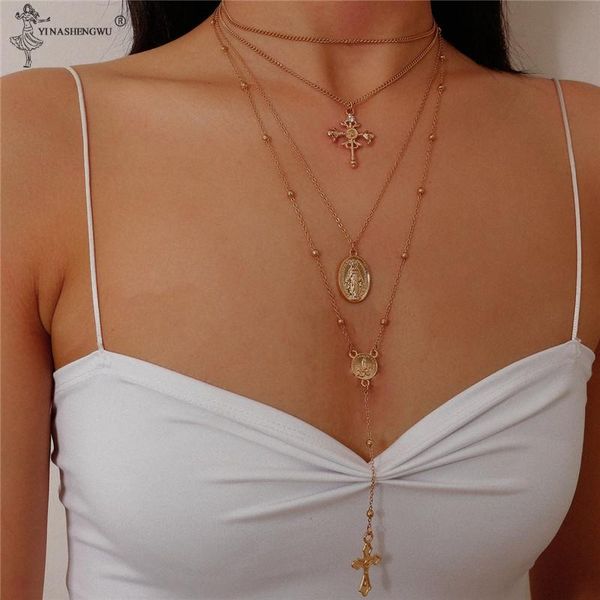 pendant necklaces women's all-star multi-layer necklace cross portrait relief clavicle chain fashion european and american, Silver
pendant necklaces women's all-star multi-layer necklace cross portrait relief clavicle chain fashion european and american, Silver