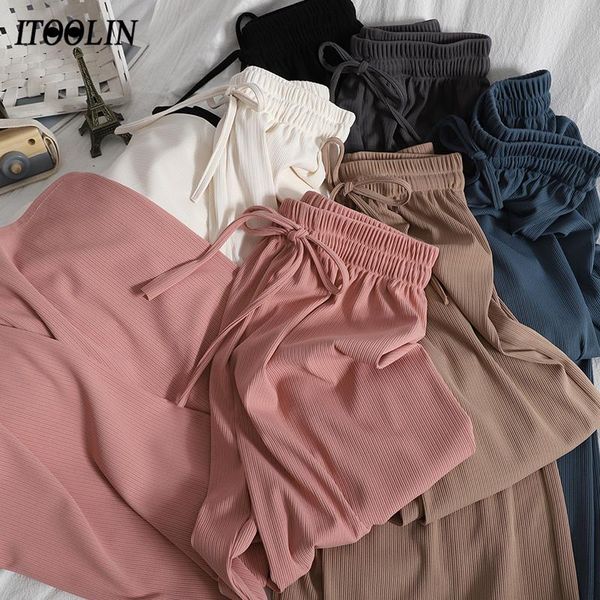 spring 2021 pants women elastic high waist wide leg trousers female casual solid color straight pantalon slim fit women's & capris, Black;white
spring 2021 pants women elastic high waist wide leg trousers female casual solid color straight pantalon slim fit women's & capris, Black;white