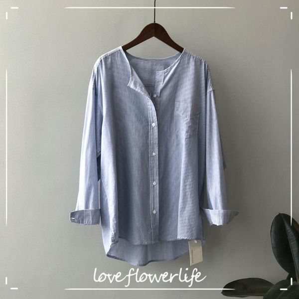 women's blouses & shirts cozok vertical stripe shirt female 2021 spring korean collarless relaxed long sleeve 5906, White
women's blouses & shirts cozok vertical stripe shirt female 2021 spring korean collarless relaxed long sleeve 5906, White