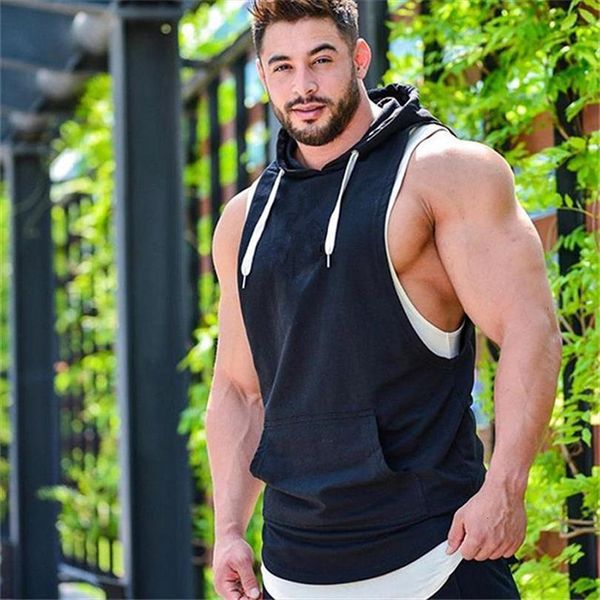 fashionable mens hooded vest jackets men summer bodybuilding gyms lightweight sleeveless contrast hoodie tank male clothing, White;black 
fashionable mens hooded vest jackets men summer bodybuilding gyms lightweight sleeveless contrast hoodie tank male clothing, White;black