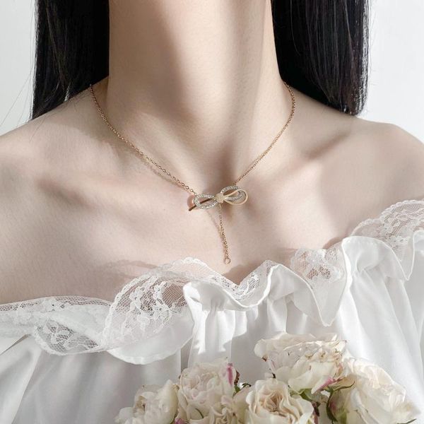 pendant necklaces ins the contracted bowknot tassel titanium steel chain necklace personality set auger clavicle stainless jewelry, Silver
pendant necklaces ins the contracted bowknot tassel titanium steel chain necklace personality set auger clavicle stainless jewelry, Silver