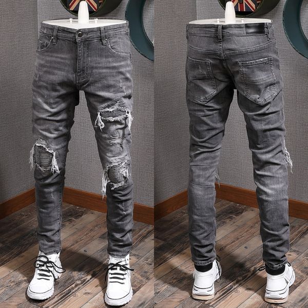 quality long patchwork patch denim trousers man fashion slim straight jeans males zip close stitching details, Blue
quality long patchwork patch denim trousers man fashion slim straight jeans males zip close stitching details, Blue