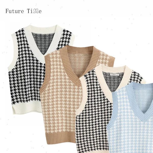 women sweater womens vest fashion houndstooth loose knitted v neck sleeveless side vents female waistcoat chic, White;black
women sweater womens vest fashion houndstooth loose knitted v neck sleeveless side vents female waistcoat chic, White;black