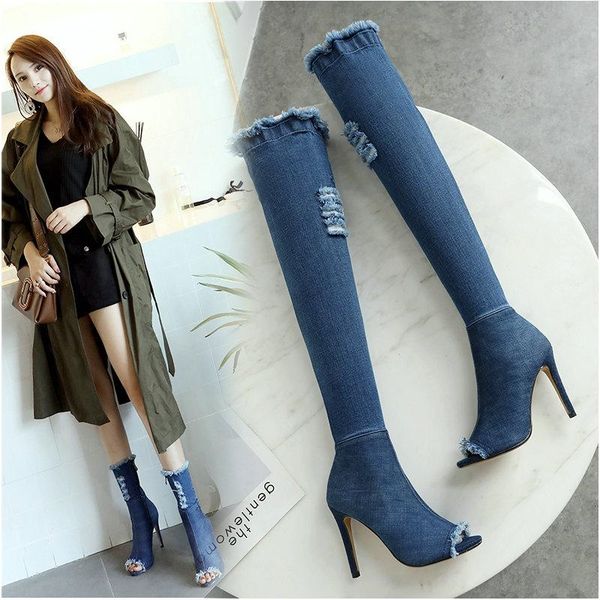 boots 2021 women summer high heels peep toe over the knee quality tight jeans fashion plus size 9 10 11 12, Black
boots 2021 women summer high heels peep toe over the knee quality tight jeans fashion plus size 9 10 11 12, Black