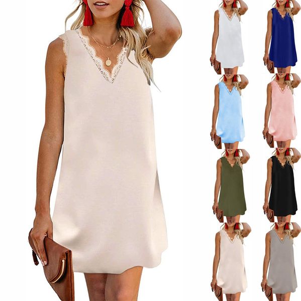 2021 european and american bottomed vest t-shirt women's v-neck eyelash lace sleeveless loose dress, White
2021 european and american bottomed vest t-shirt women's v-neck eyelash lace sleeveless loose dress, White