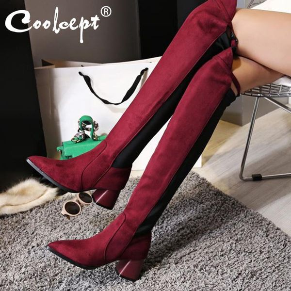 boots coolcept fashion patchwork over the knee for women pointed toe thick heels shoes winter warm footwear size 32-48, Black
boots coolcept fashion patchwork over the knee for women pointed toe thick heels shoes winter warm footwear size 32-48, Black