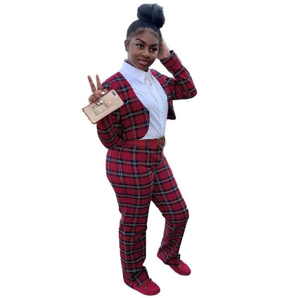 two piece dress european fashion plaid spliced women suits full sleeve slim short and long pants 2 set casual outfit, White
two piece dress european fashion plaid spliced women suits full sleeve slim short and long pants 2 set casual outfit, White