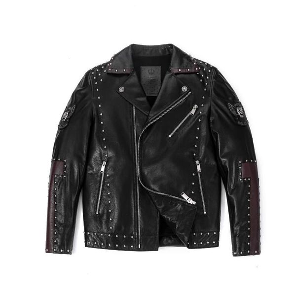 men's leather & faux palaleather black funk punk rivet patches genuine jacket
men's leather & faux palaleather black funk punk rivet patches genuine jacket