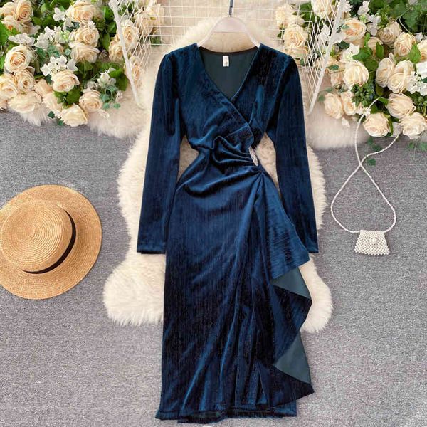 autumn and winter design ruffled slim mid-length retro velvet dresses women's dress paty 210514, Black;gray
autumn and winter design ruffled slim mid-length retro velvet dresses women's dress paty 210514, Black;gray