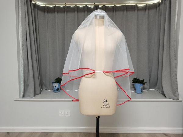 bridal veils two tier veil short white ivory tulle red ribbon-trimmed, Black
bridal veils two tier veil short white ivory tulle red ribbon-trimmed, Black