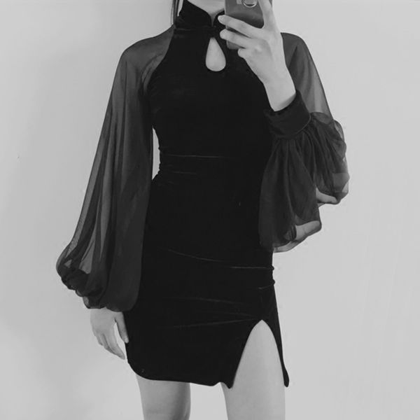 women's knits & tees punk style velvet lantern sleeve women dress spring summer split hollow out slim mini black female cheon, White
women's knits & tees punk style velvet lantern sleeve women dress spring summer split hollow out slim mini black female cheon, White