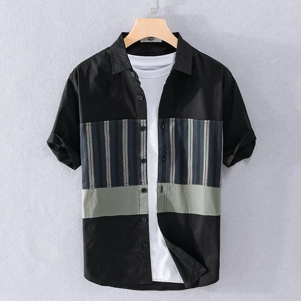 men's casual shirts striped patchwork short sleeve shirt for men cotton design man single breasted turn-down collar vintage, White;black
men's casual shirts striped patchwork short sleeve shirt for men cotton design man single breasted turn-down collar vintage, White;black
