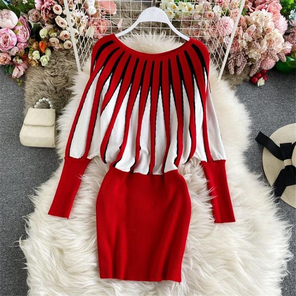casual dresses autumn winter knitted bodycon dress women 2021 korean fashion striped sweater elegant christmas party vestidos, Black;gray 
casual dresses autumn winter knitted bodycon dress women 2021 korean fashion striped sweater elegant christmas party vestidos, Black;gray
